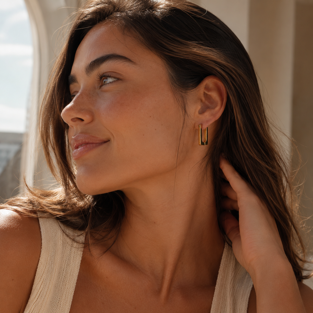 Gold-Tone Rectangular Huggie Hoop Earrings | Pimosfer