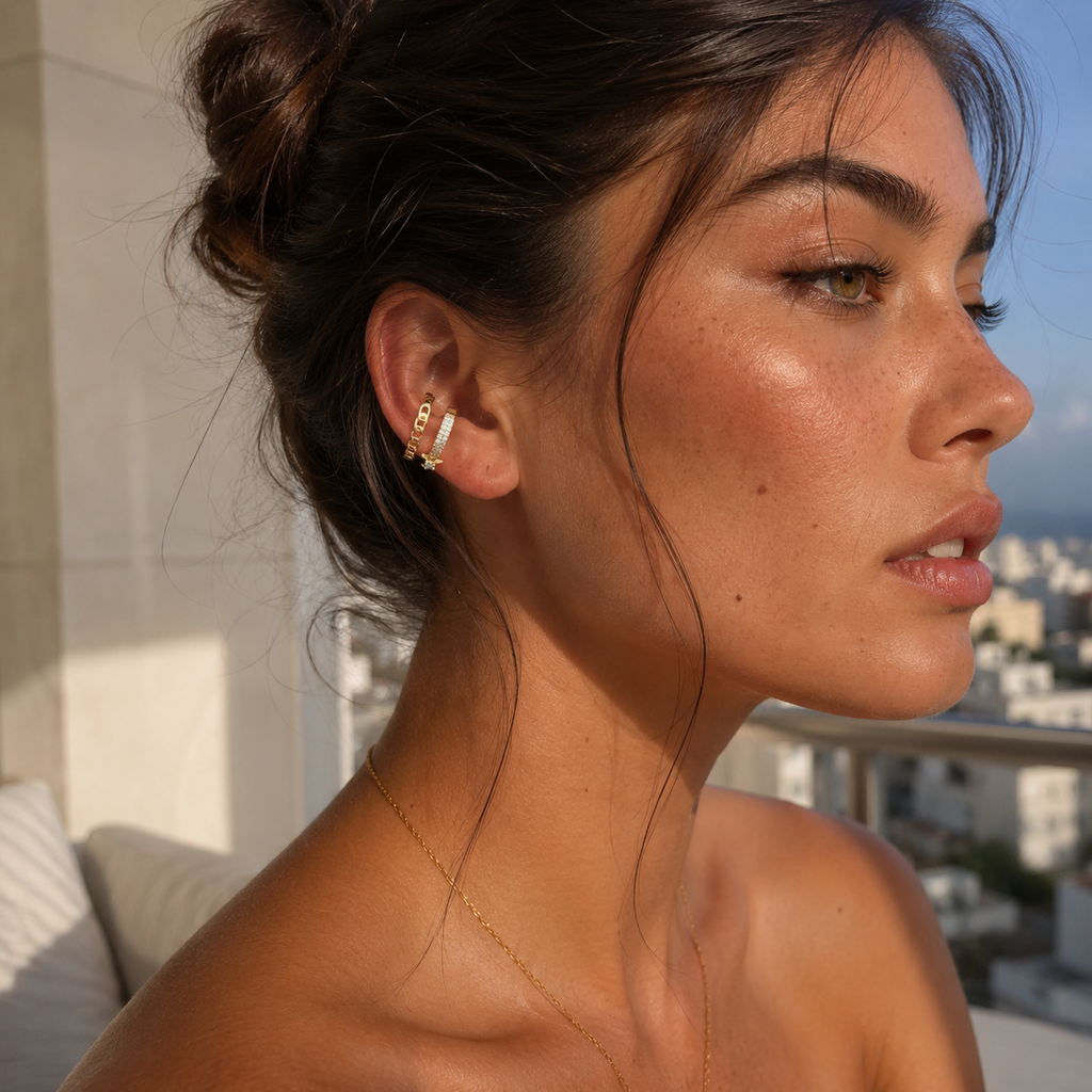 Gold-Tone Crystal Star Chain Ear Cuff | Pimosfer