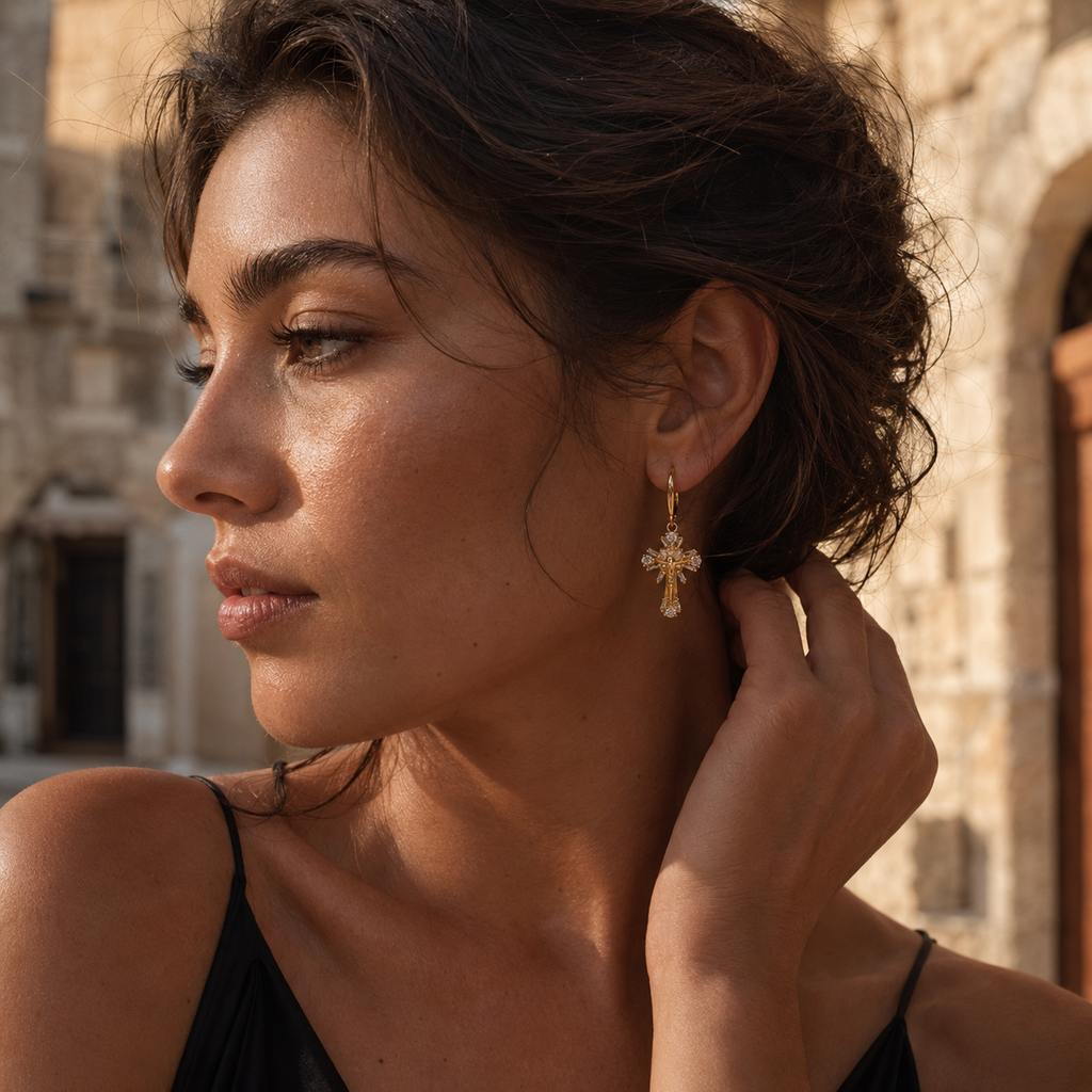 Gold-Tone Cross Drop Earrings | Pimosfer