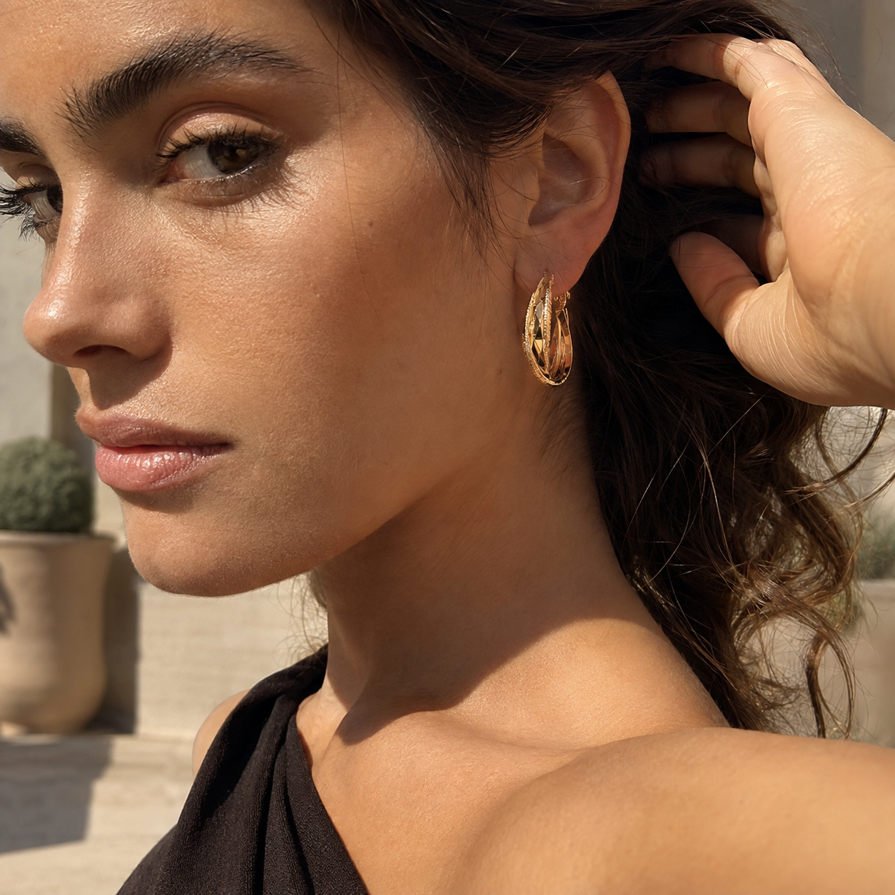 Gold-Tone Layered Twist Hoop Earrings | Pimosfer - image 2