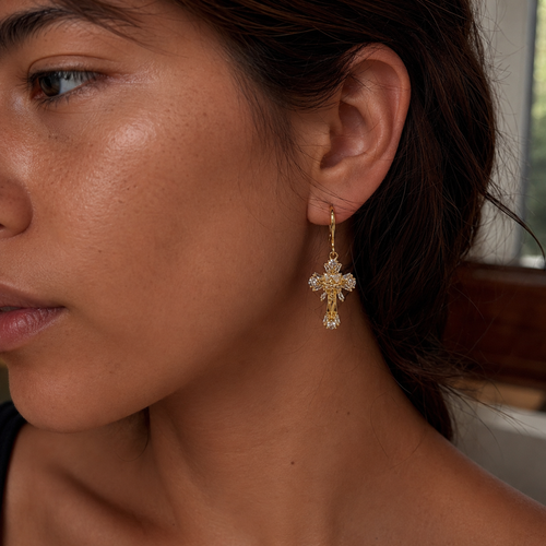 Gold-Tone Cross Drop Earrings | Pimosfer