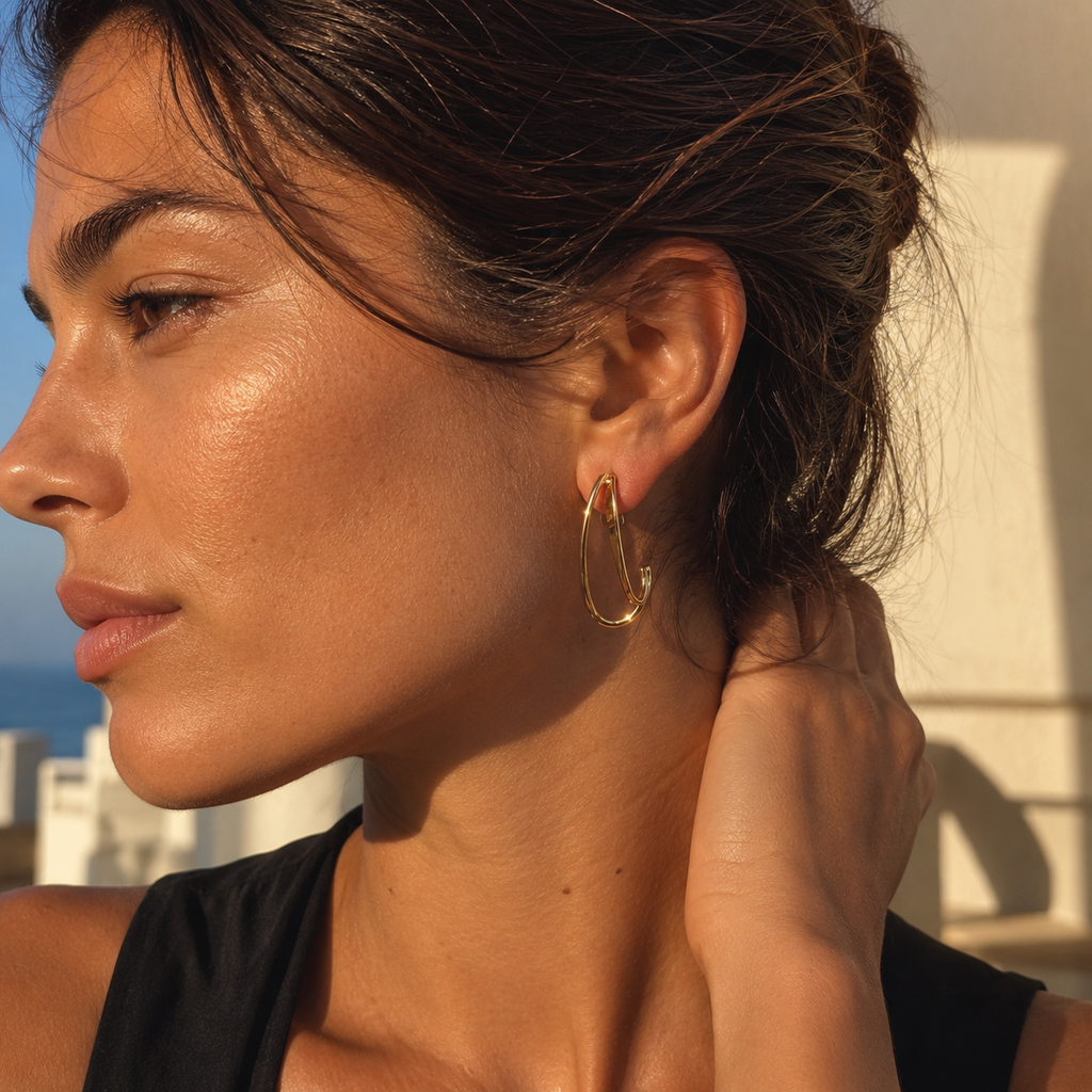 Gold-Tone Elongated Double-Line Hoop Earrings | Pimosfer - image 3