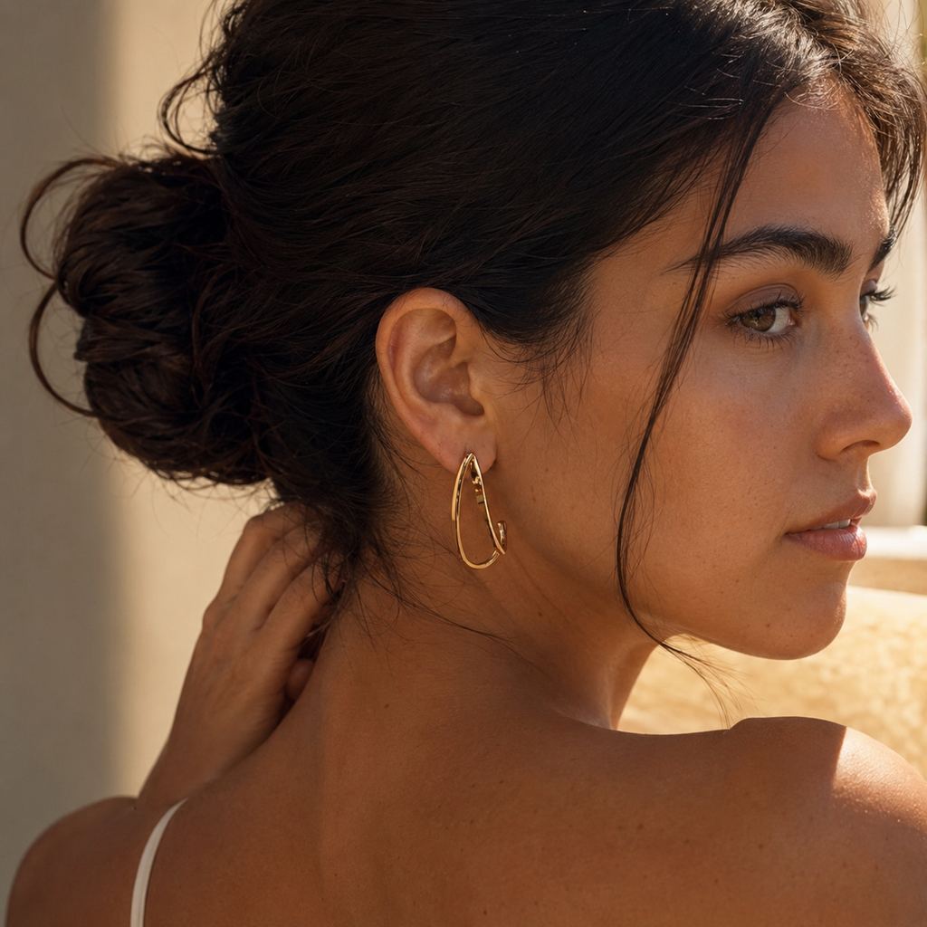 Gold-Tone Elongated Double-Line Hoop Earrings | Pimosfer - image 4