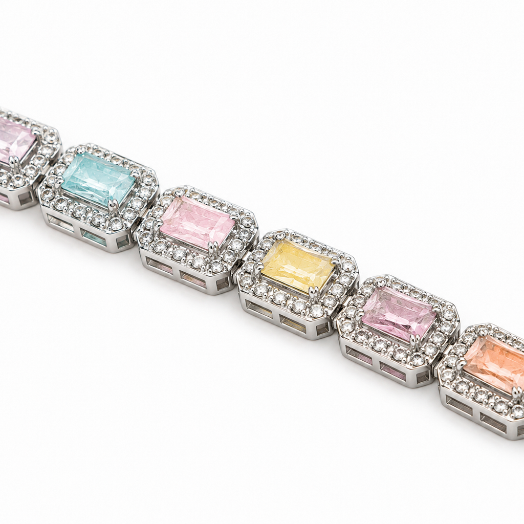 Silver-Tone Multicolor Rectangular Tennis Bracelet | Pimosfer