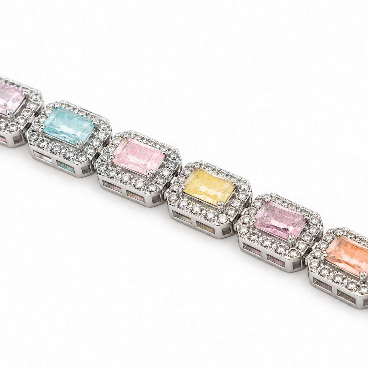 Silver-Tone Multicolor Rectangular Tennis Bracelet | Pimosfer