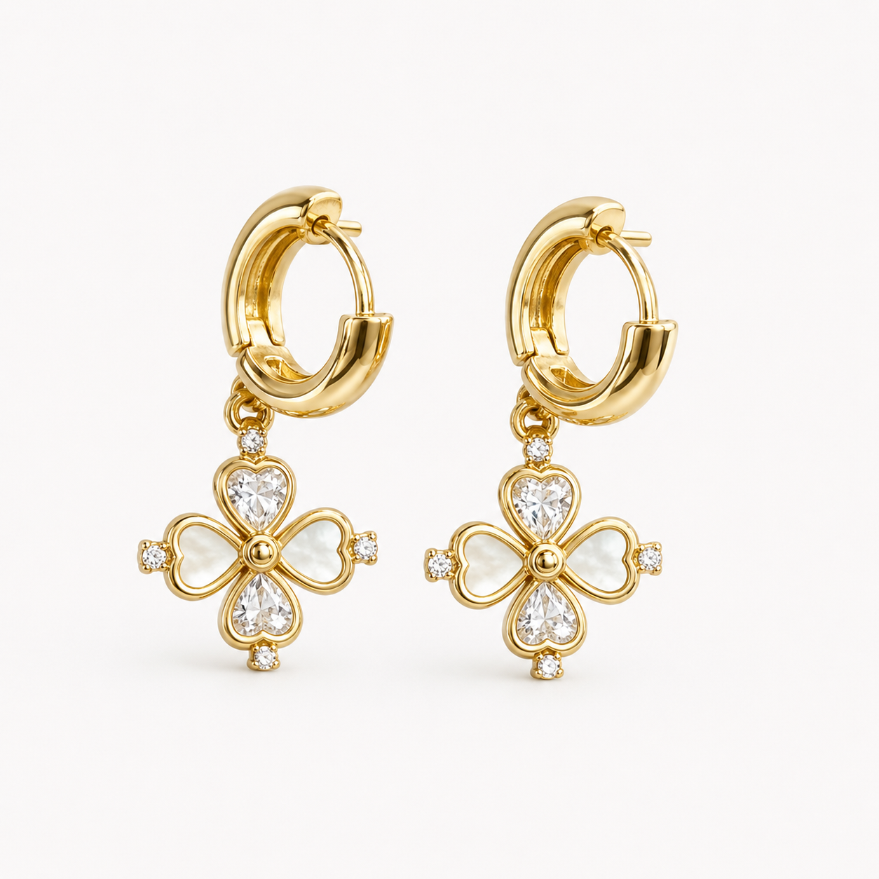 Gold-Tone Clover Drop Hoop Earrings | Pimosfer