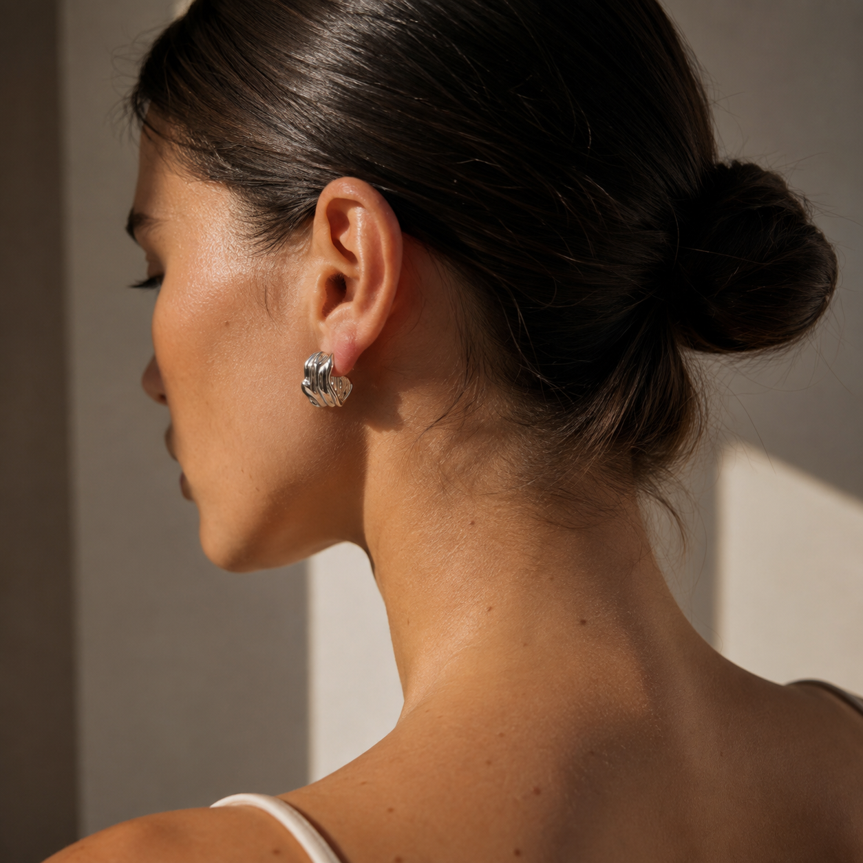 Silver-Tone Sculptural Folded Hoop Earrings | Pimosfer - image 2