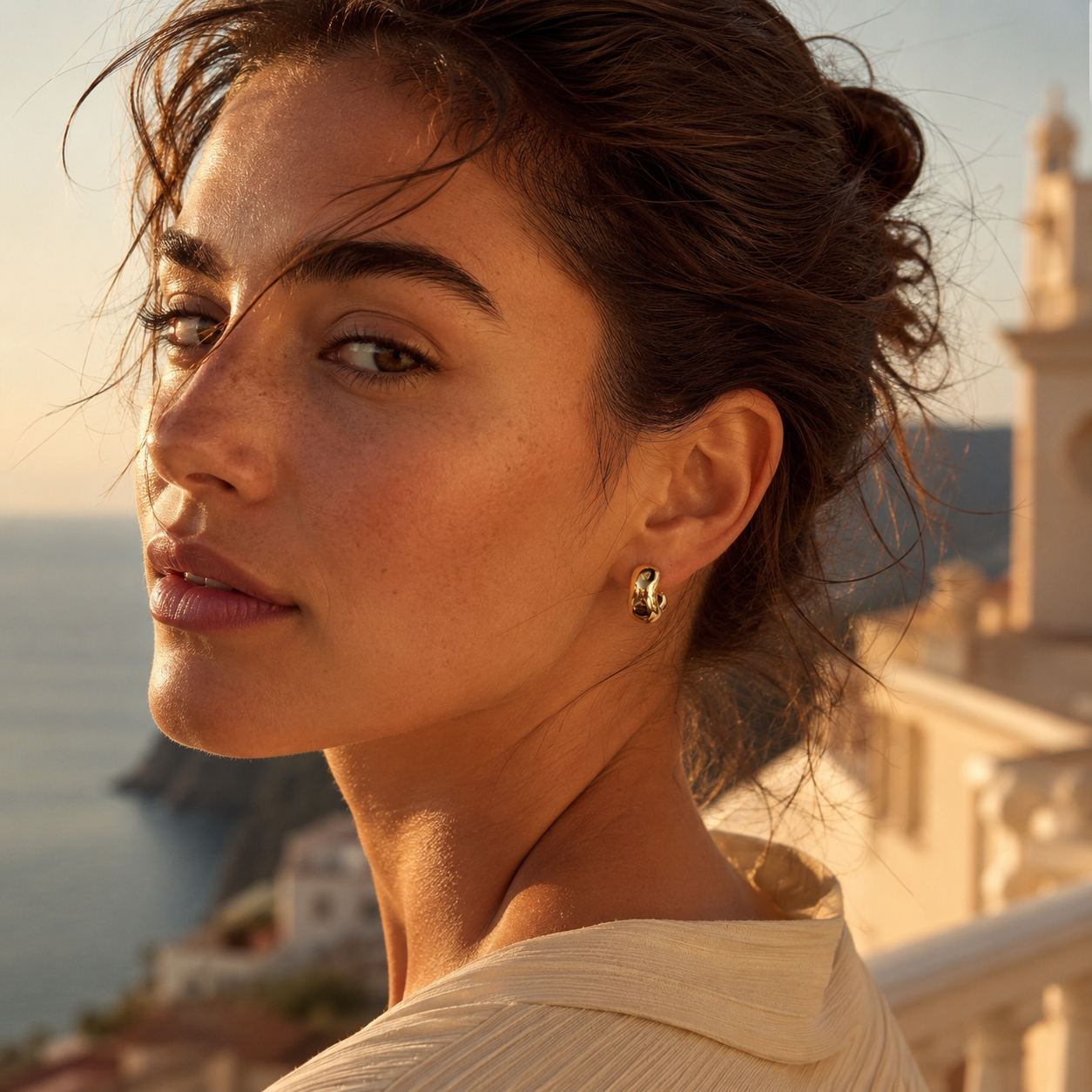 Gold-Tone Sculptural Dome Hoop Earrings | Pimosfer