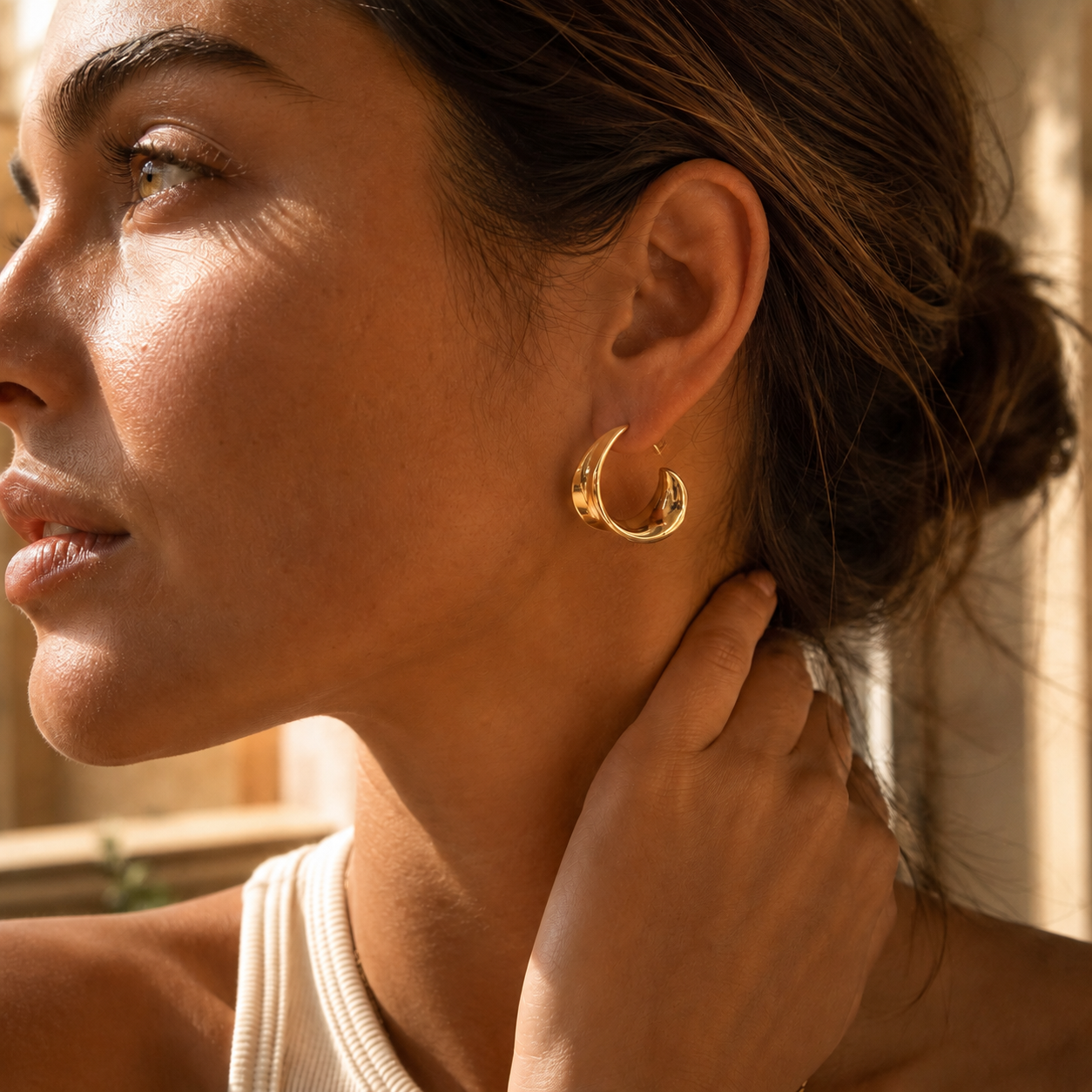 Gold-Tone Sculptural Wide Hoop Earrings | Pimosfer - image 2