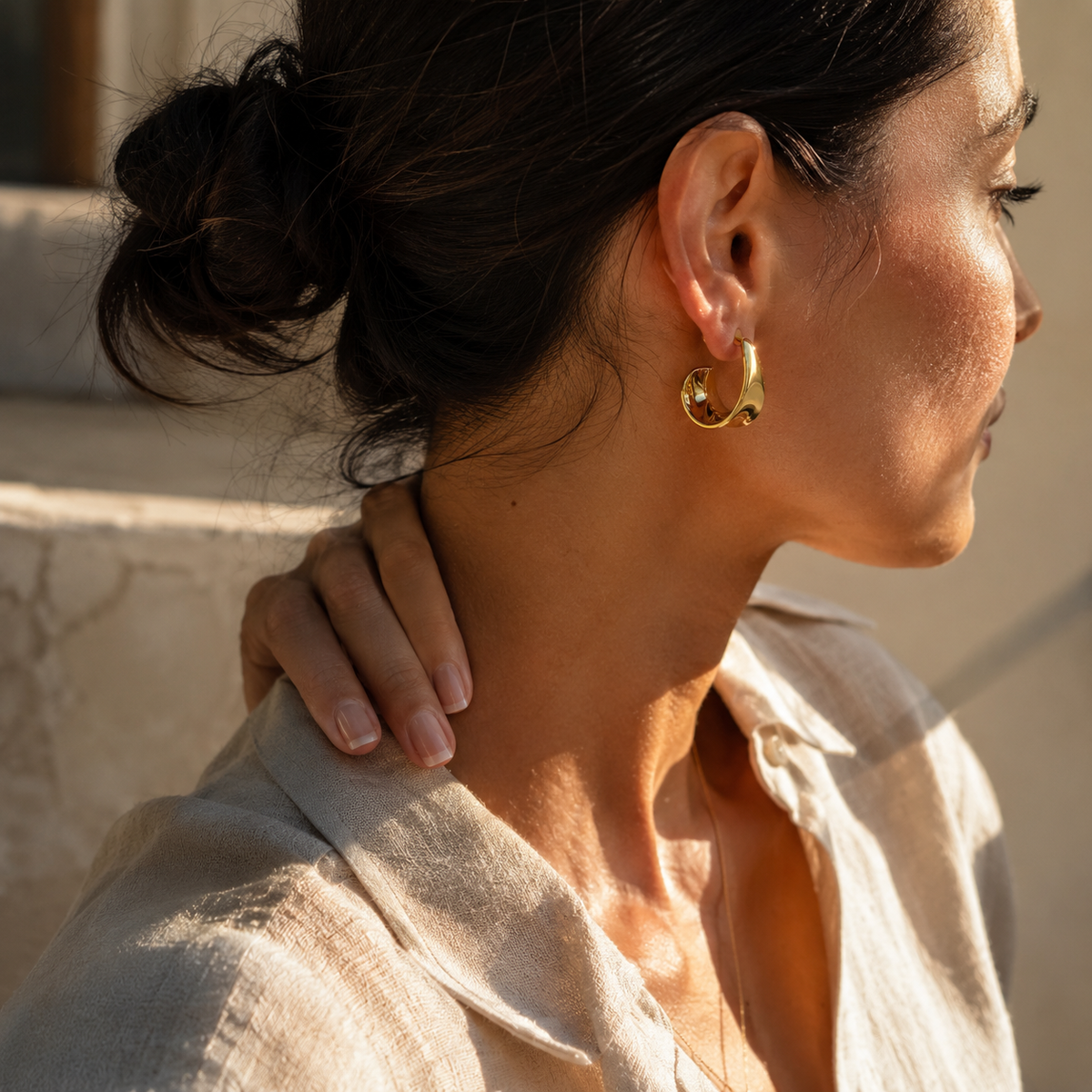 Gold-Tone Sculptural Wide Hoop Earrings | Pimosfer - image 4