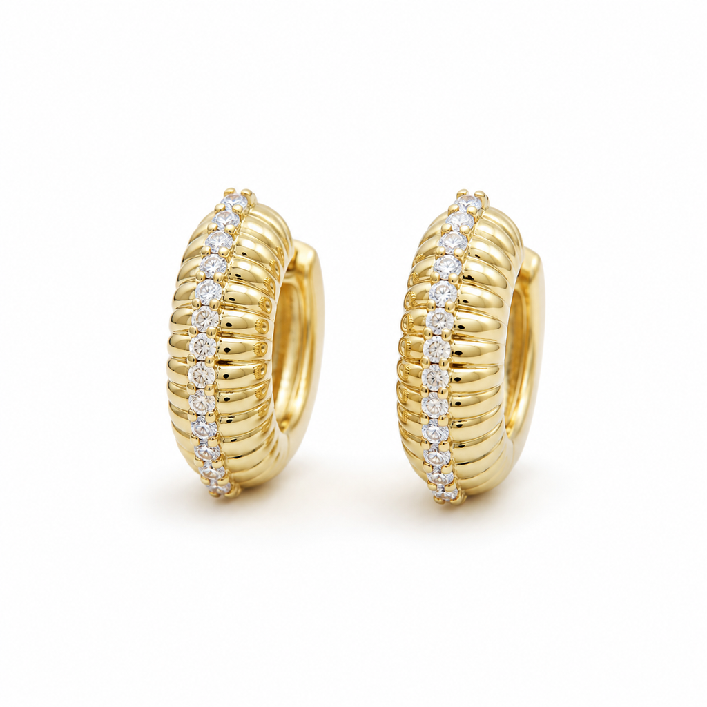 Gold-Tone Ribbed Huggie Hoop Earrings | Pimosfer