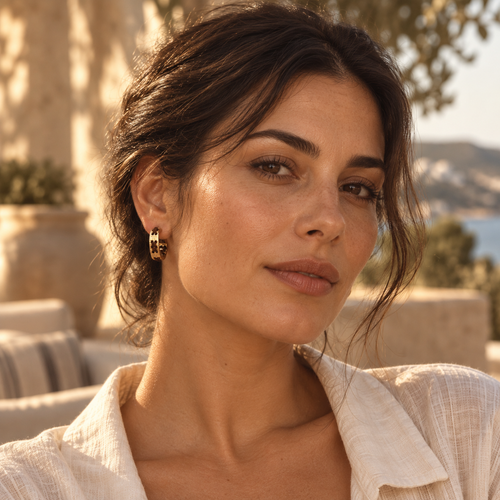 Gold-Tone Amber Cord Huggie Hoop Earrings | Pimosfer - image 2