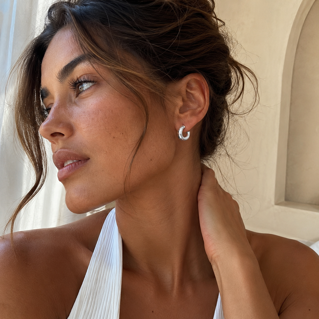 Silver-Tone Double-Band Huggie Hoop Earrings | Pimosfer