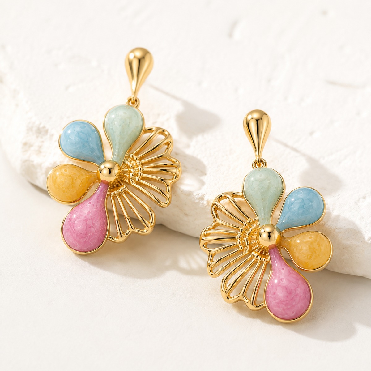Gold-Tone Multicolor Floral Drop Earrings | Pimosfer