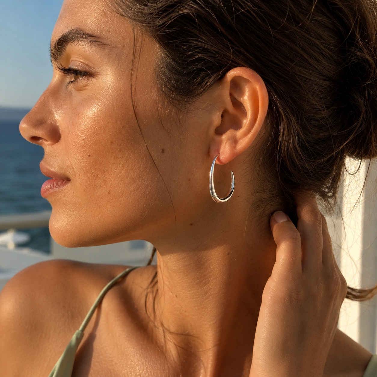 Silver-Tone Elongated Teardrop Hoop Earrings | Pimosfer - image 3