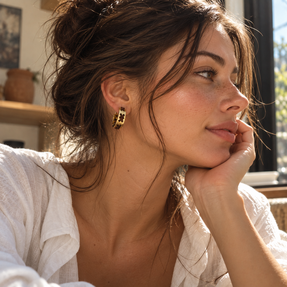 Gold-Tone Amber Cord Huggie Hoop Earrings | Pimosfer - image 3