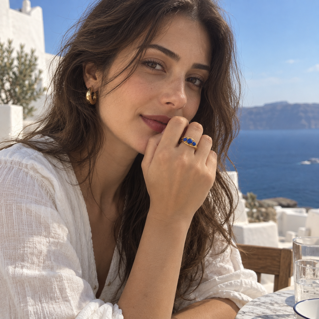 Gold-Tone Blue Crystal Open Ring | Pimosfer - image 2