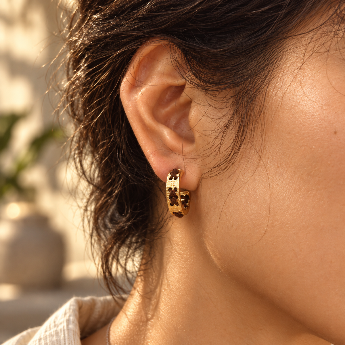 Gold-Tone Amber Cord Huggie Hoop Earrings | Pimosfer - image 4