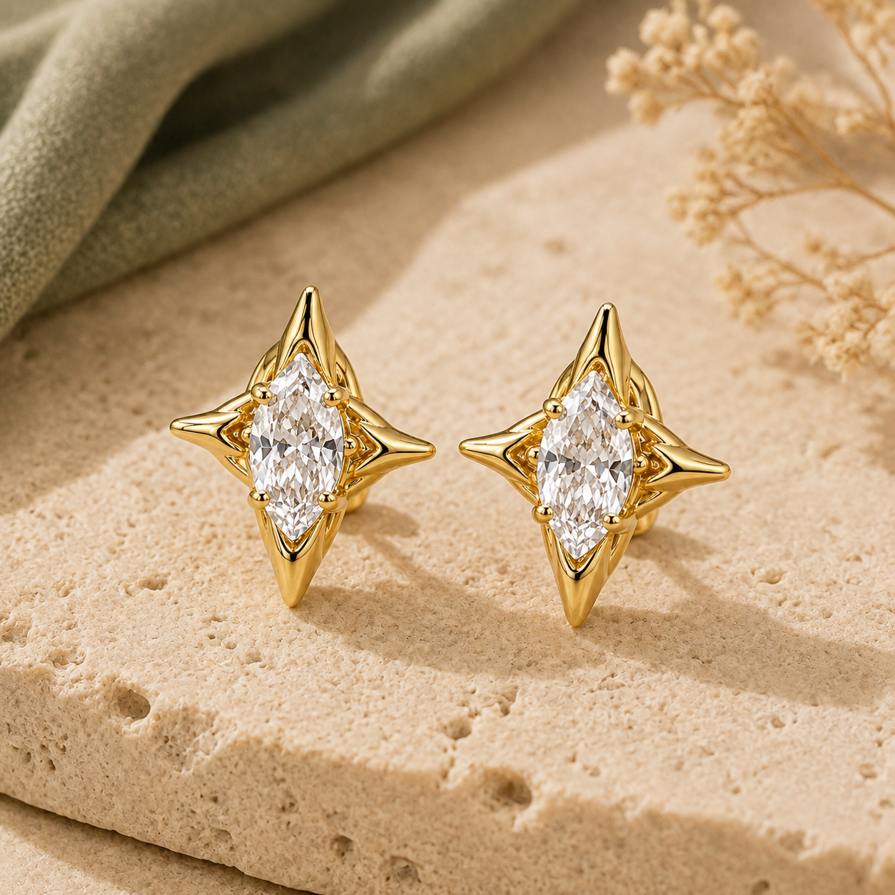 Gold-Tone Sculptural Stud Earrings | Pimosfer