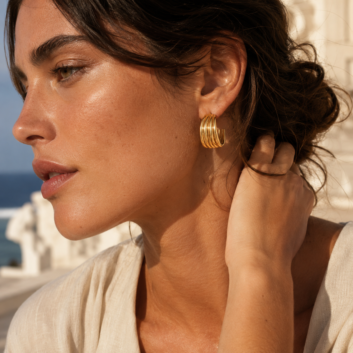 Gold-Tone Ribbed Chunky Hoop Earrings | Pimosfer - image 3