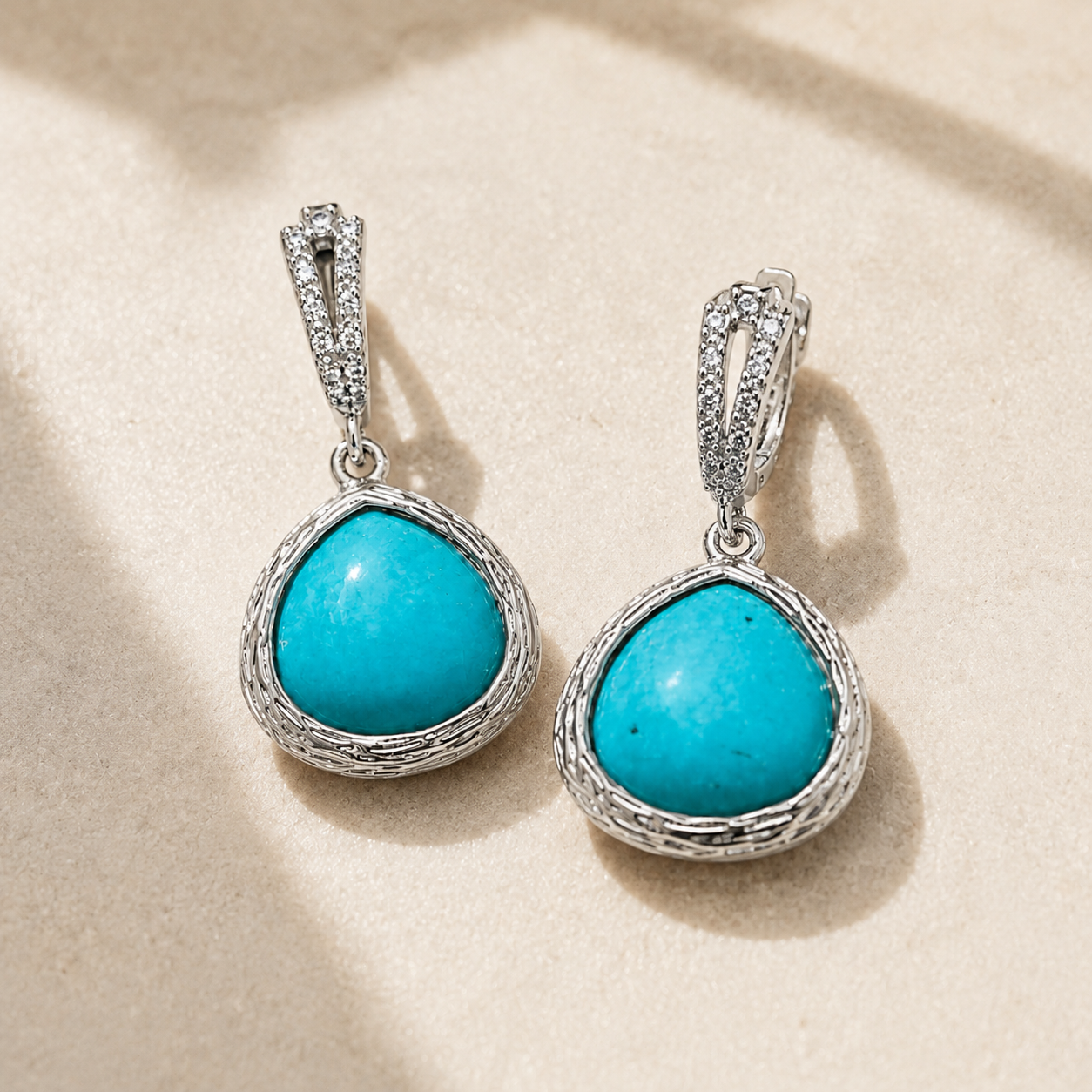 Silver-Tone Aqua Teardrop Drop Earrings | Pimosfer