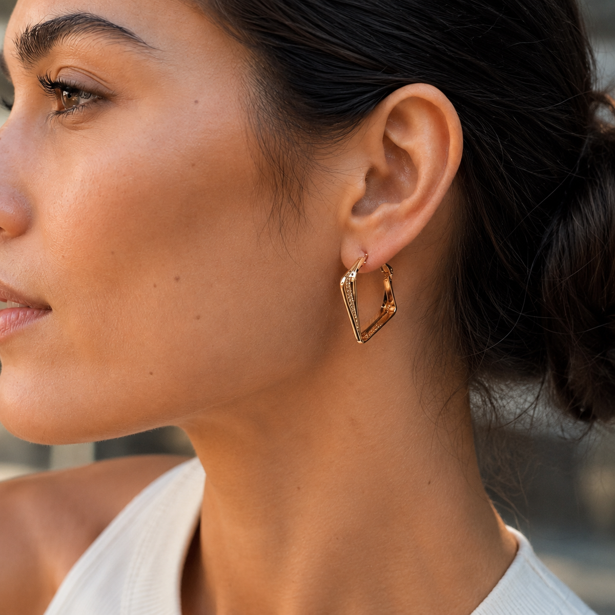 Gold-Tone Geometric Diamond Drop Earrings | Pimosfer - image 2