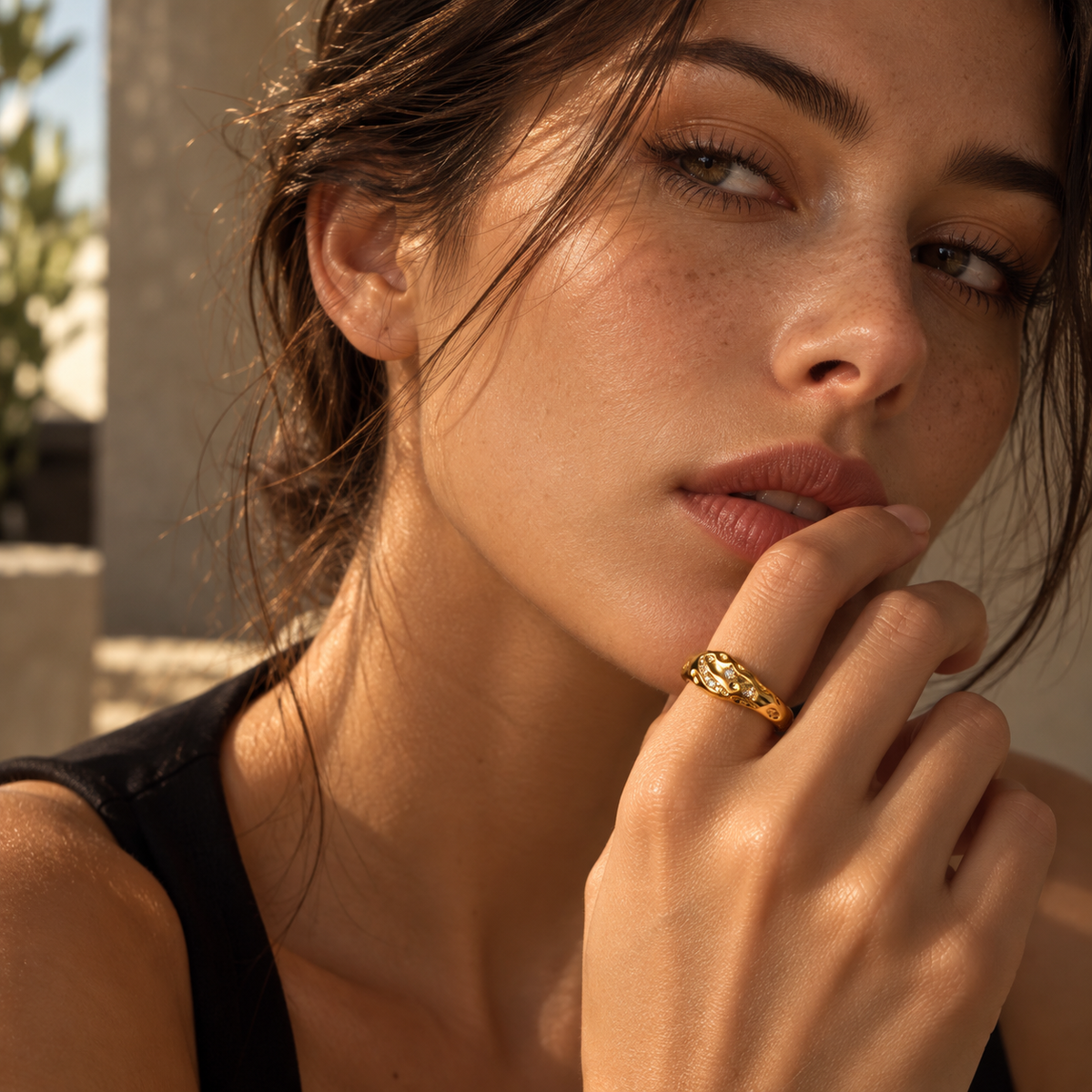 Gold-Tone Crystal Studded Open Ring