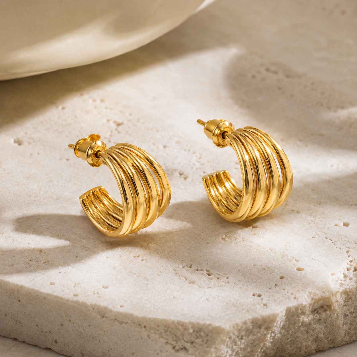 Gold-Tone Ribbed Chunky Hoop Earrings | Pimosfer - image 2