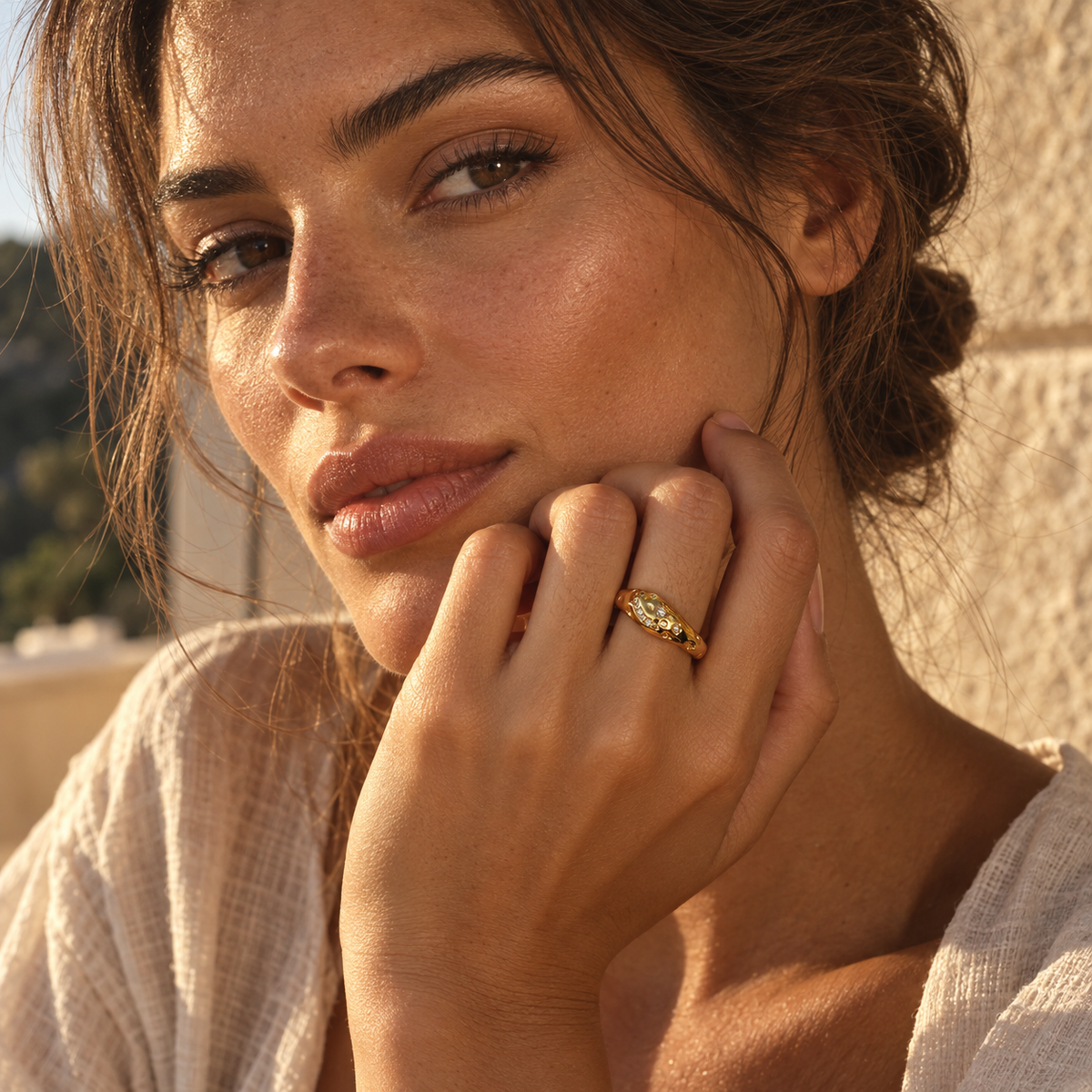 Gold-Tone Crystal Studded Open Ring