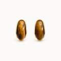 Gold-Tone Elongated Brown Bead Stud Earrings | Pimosfer