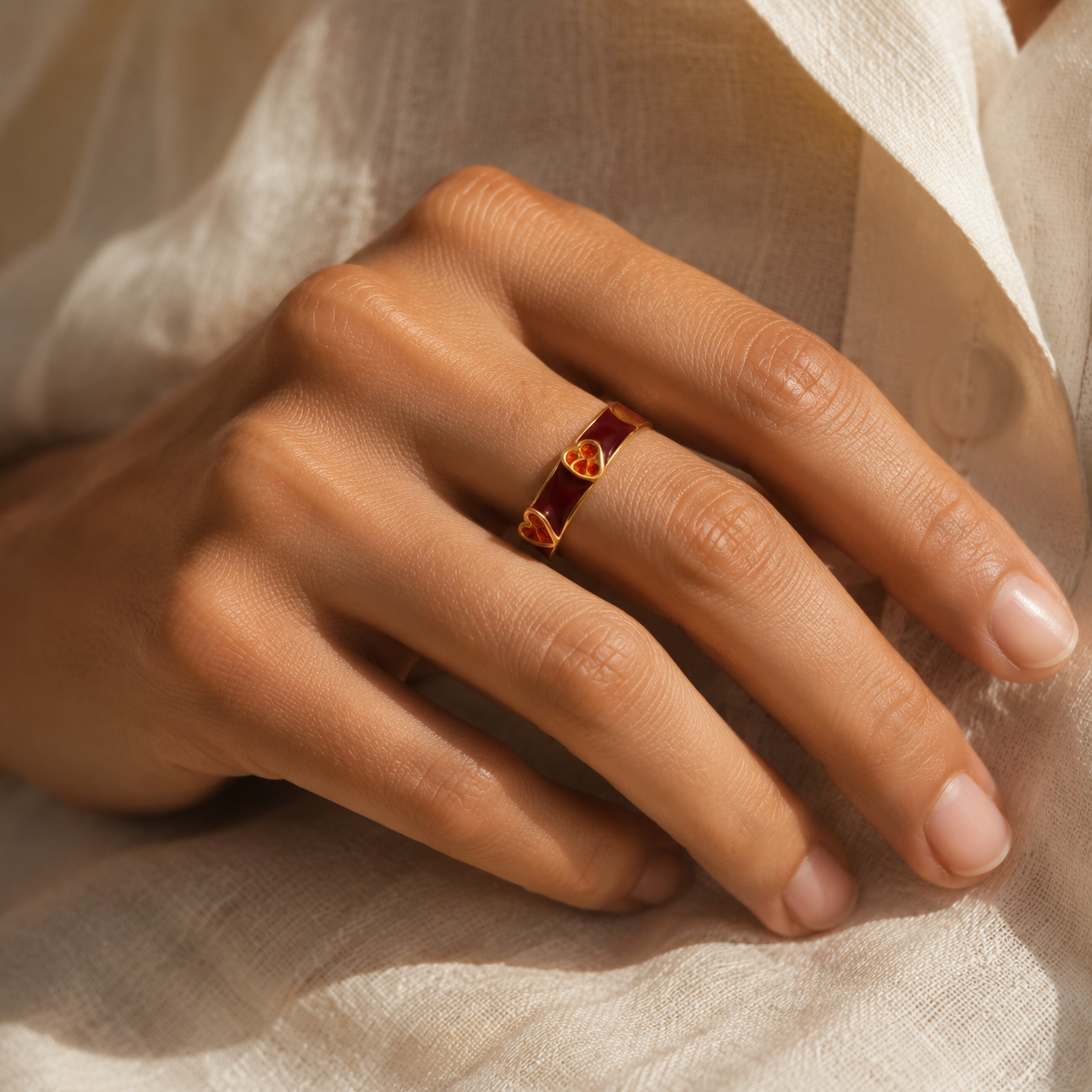 Gold-Tone Red Heart Open Band Ring | Pimosfer
