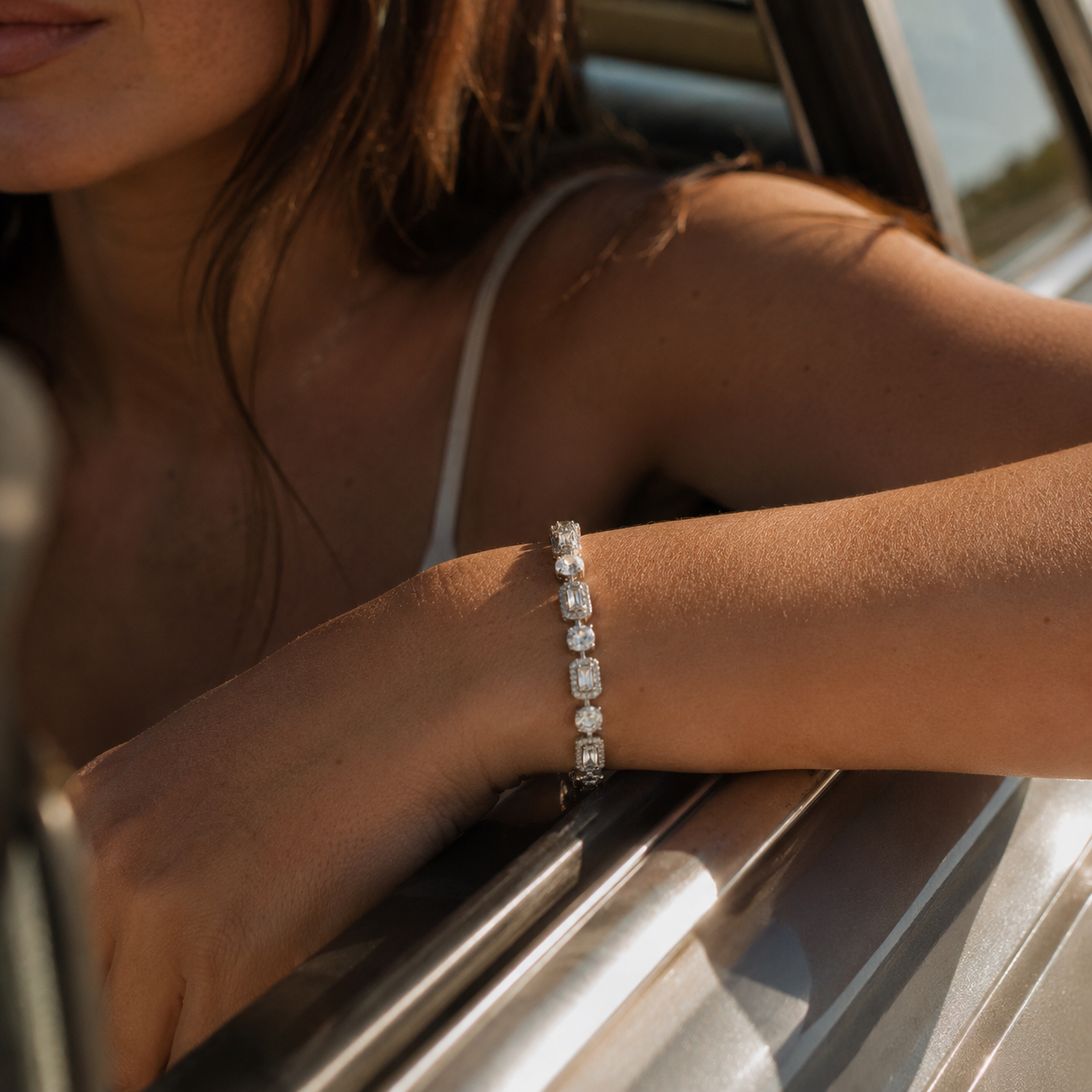 Silver-Tone Geometric Tennis Bracelet | Pimosfer