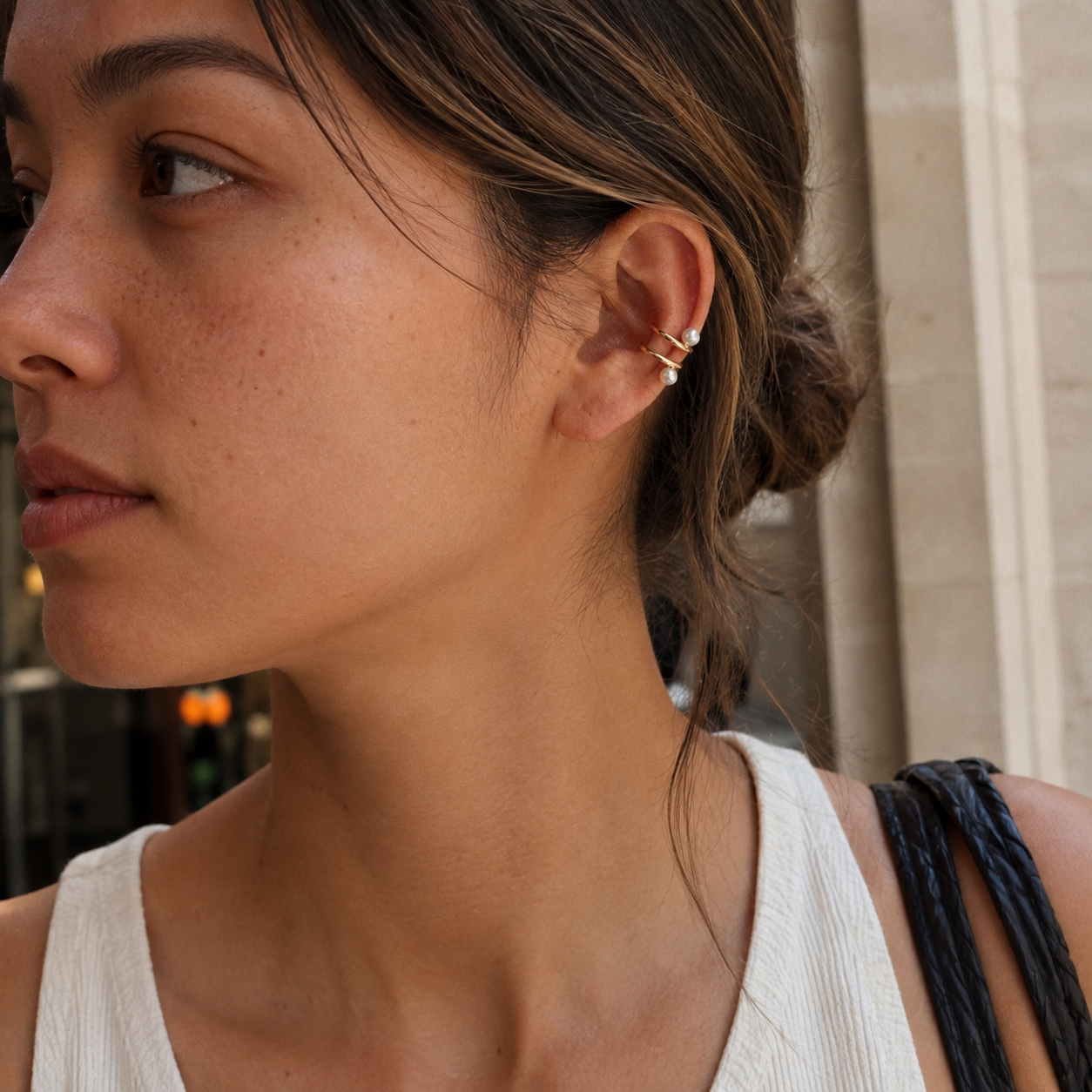 Gold-Tone Pearl Double-Band Ear Cuff | Pimosfer - image 3