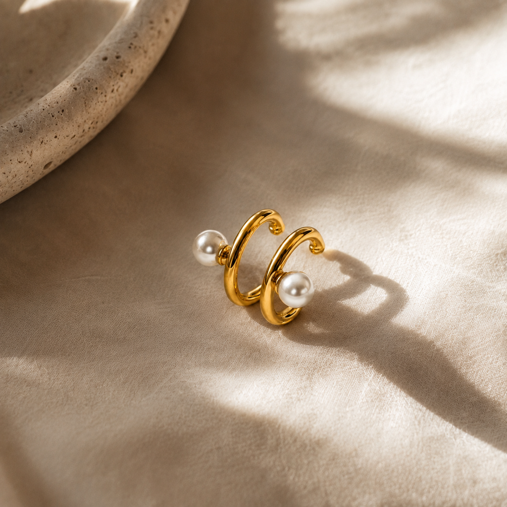 Gold-Tone Pearl Double-Band Ear Cuff | Pimosfer - image 2
