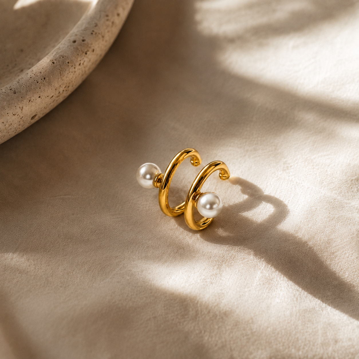 Gold-Tone Pearl Double-Band Ear Cuff | Pimosfer - image 2