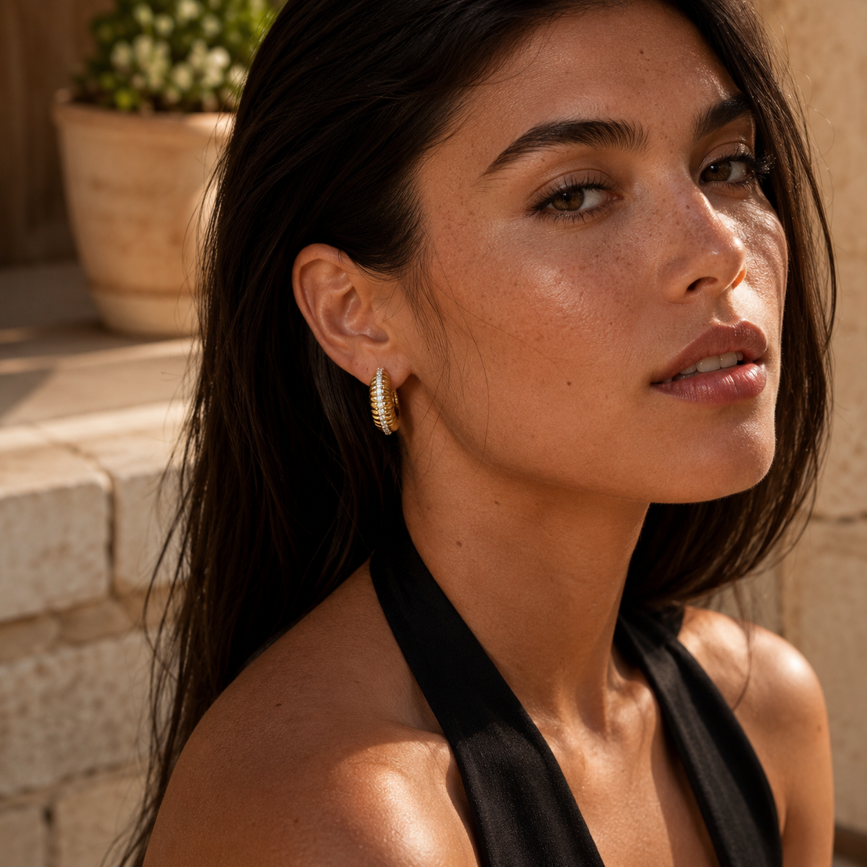 Gold-Tone Ribbed Huggie Hoop Earrings | Pimosfer