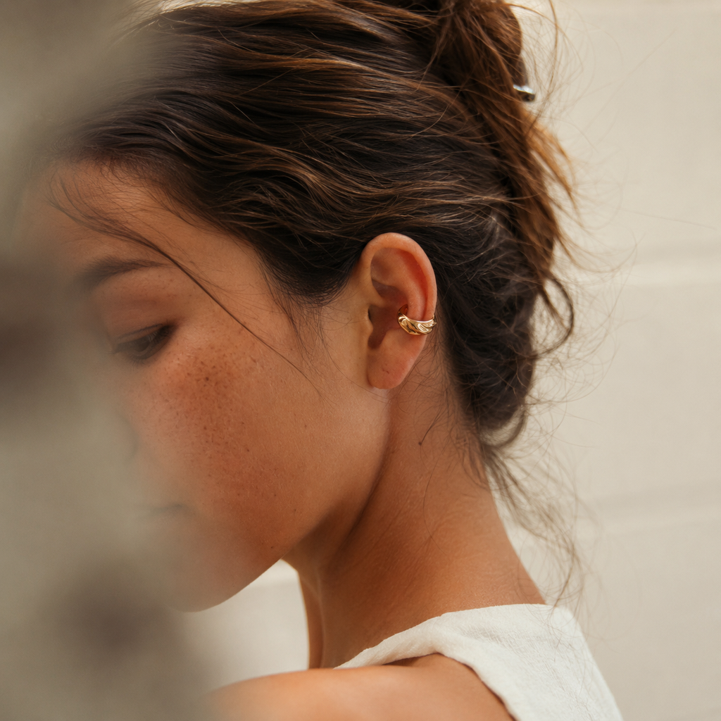 Gold-Tone Sculptural Crossover Ear Cuff | Pimosfer - image 4