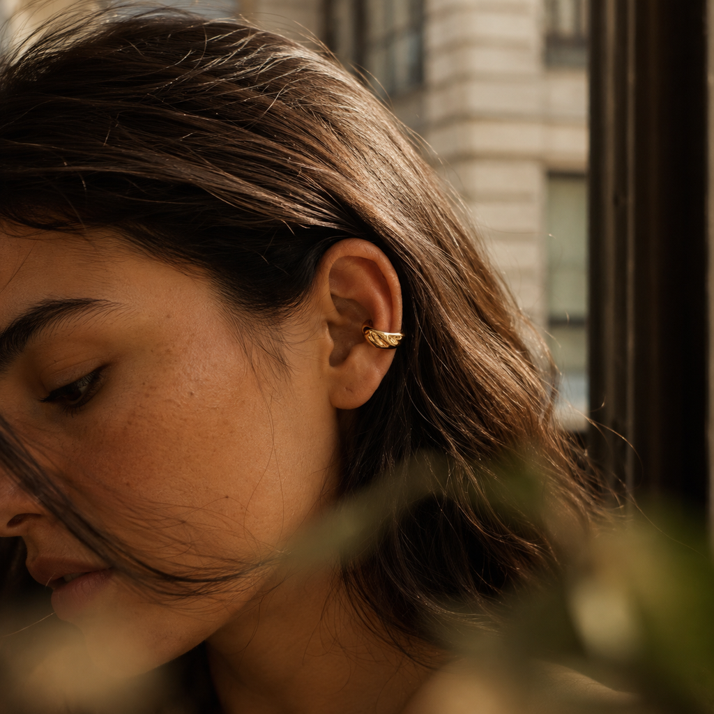 Gold-Tone Sculptural Crossover Ear Cuff | Pimosfer - image 3