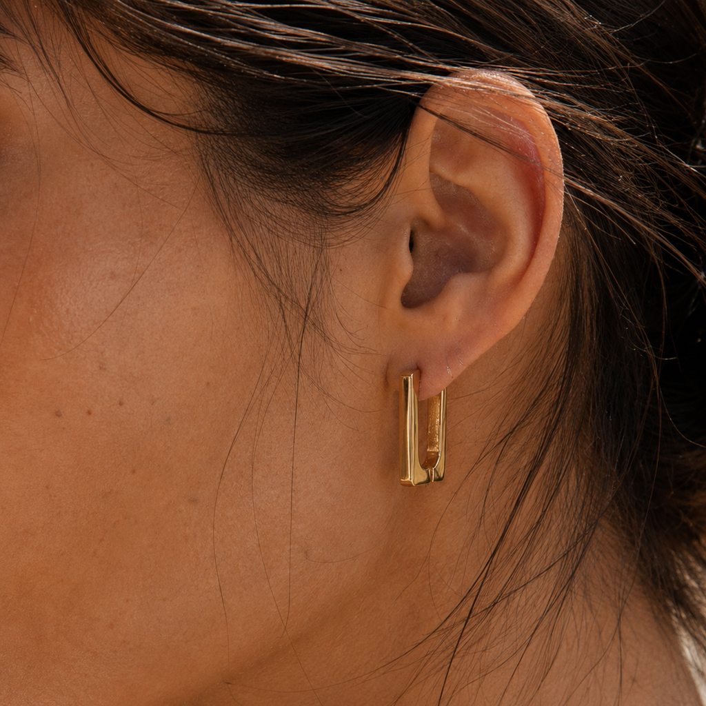 Gold-Tone Rectangular Huggie Hoop Earrings | Pimosfer - image 2
