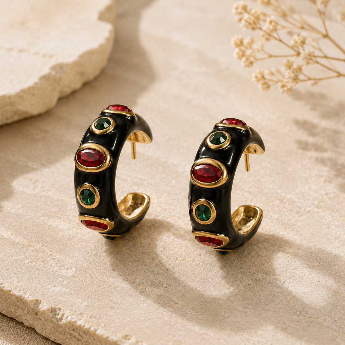 Gold-Tone Black Multicolor Hoop Earrings | Pimosfer