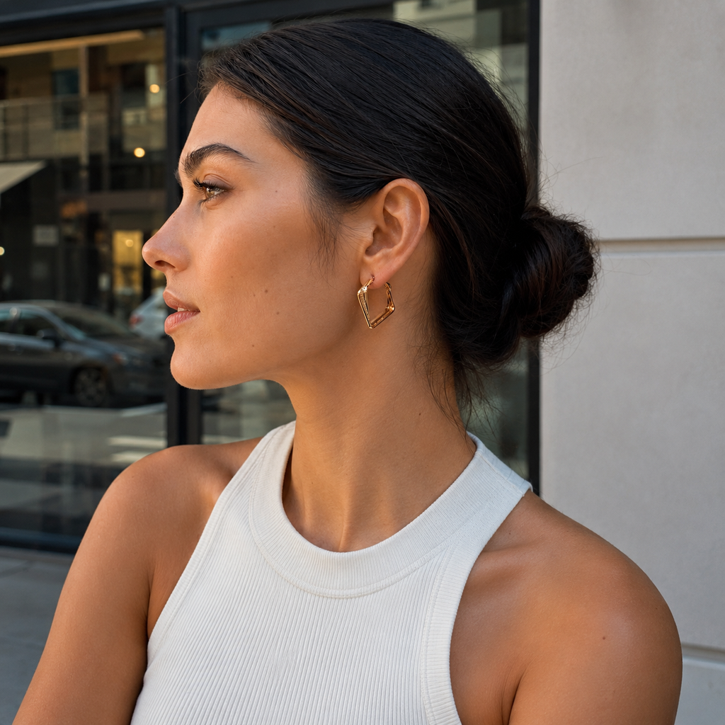 Gold-Tone Geometric Diamond Drop Earrings | Pimosfer - image 3