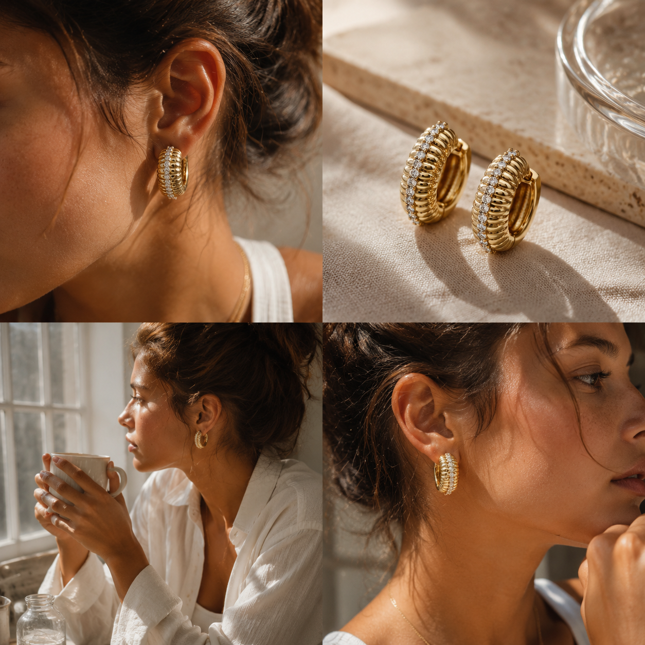 Gold-Tone Ribbed Huggie Hoop Earrings | Pimosfer