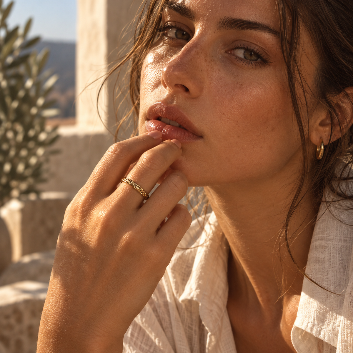 Gold-Tone Hammered Slim Open Ring