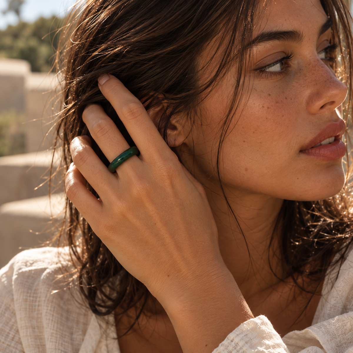 Gold-Tone Green Enamel Band Ring | Pimosfer - image 2