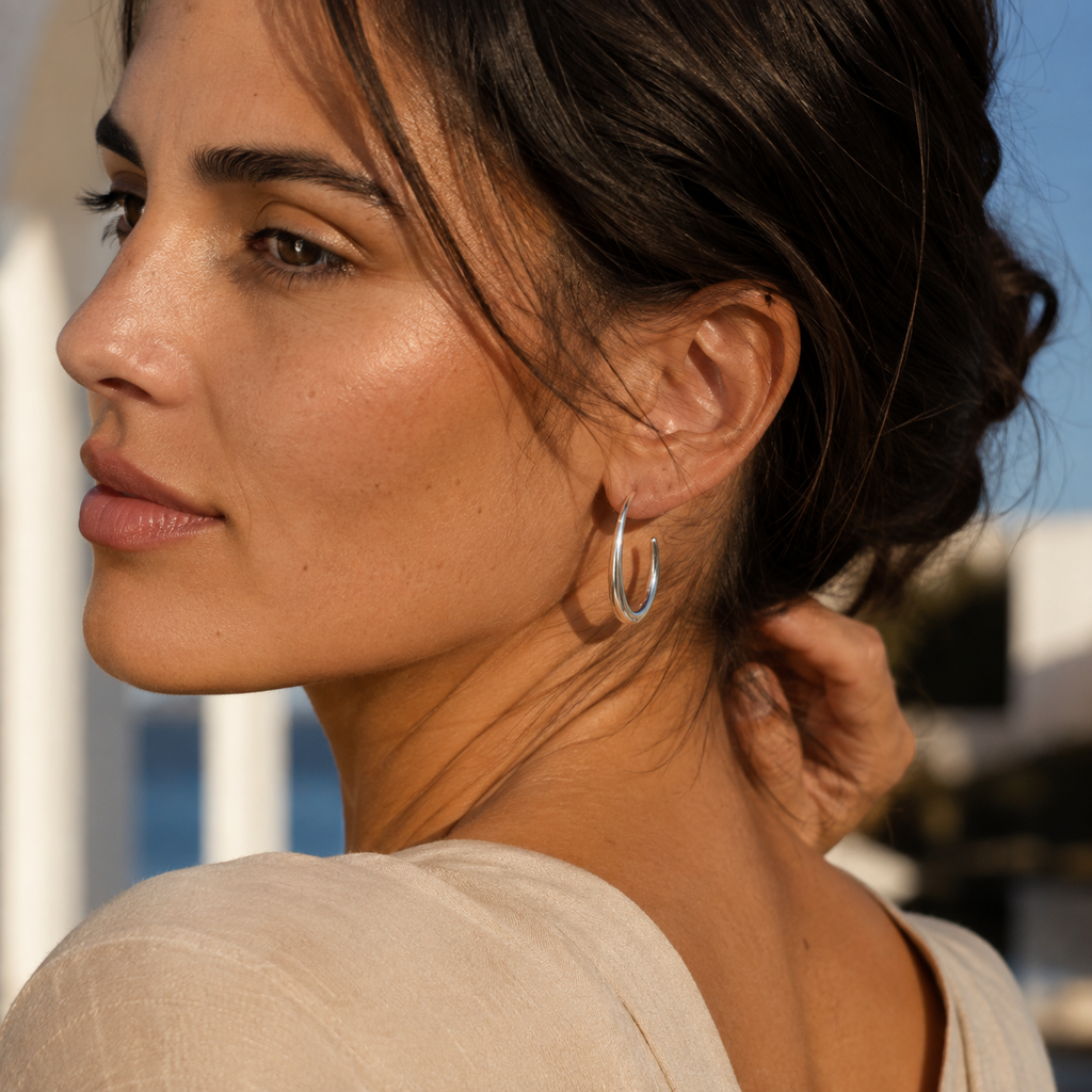 Silver-Tone Elongated Teardrop Hoop Earrings | Pimosfer - image 4