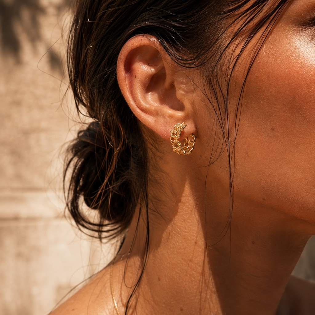 Gold-Tone Textured Vine Hoop Earrings | Pimosfer - image 3