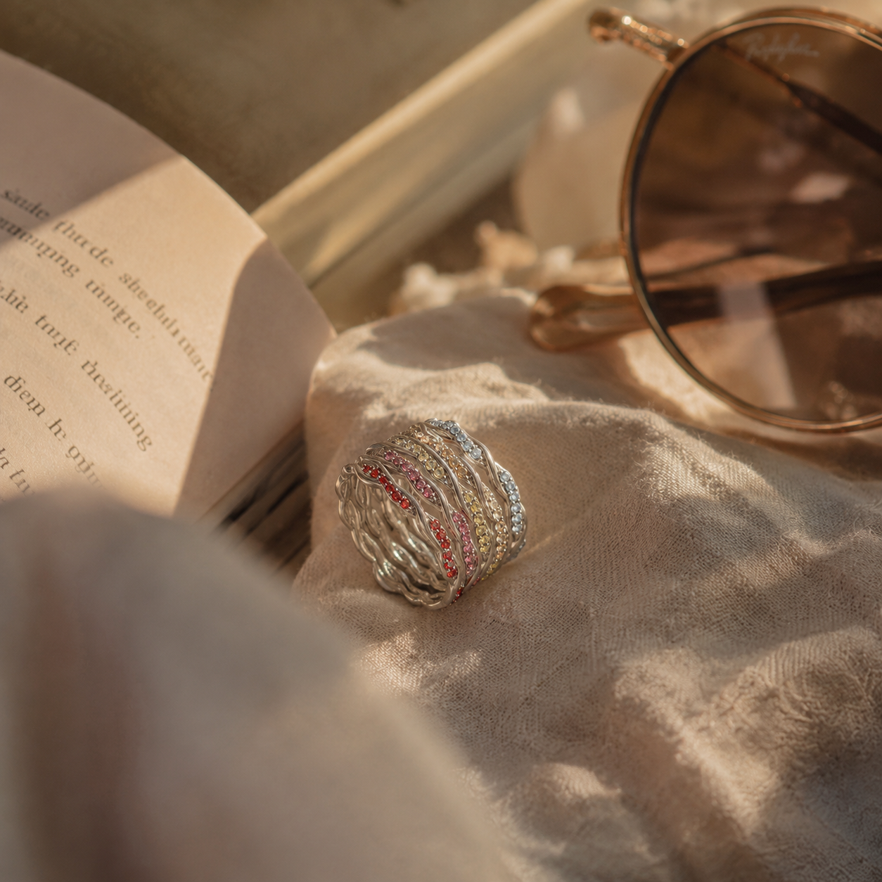 Silver-Tone Multicolor Layered Statement Ring | Pimosfer