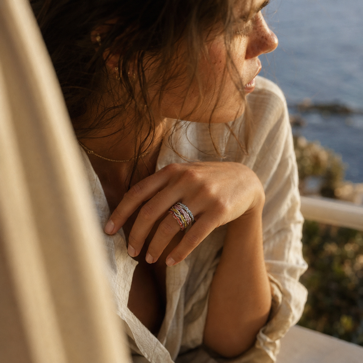 Silver-Tone Multicolor Layered Statement Ring | Pimosfer
