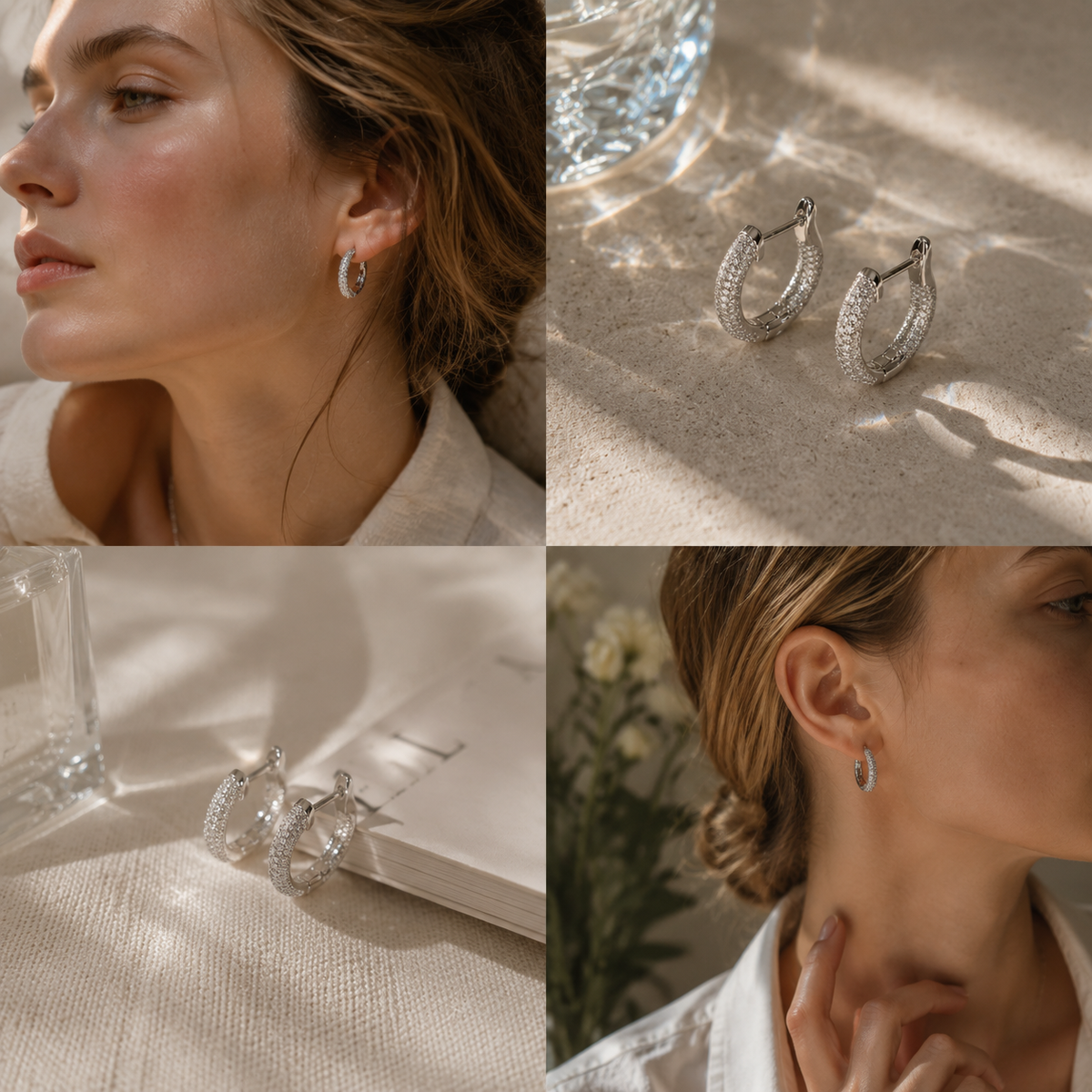 Silver-Tone Textured Oval Hoop Earrings | Pimosfer