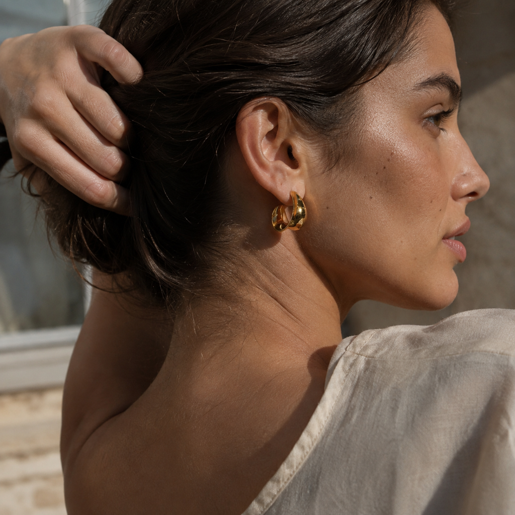 Gold-Tone Sculptural Wide Hoop Earrings | Pimosfer - image 3